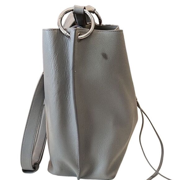 Rebecca Minkoff Megan Gray Leather Adjustable Strap Crossbody Bucket Bag - Picture 5 of 12